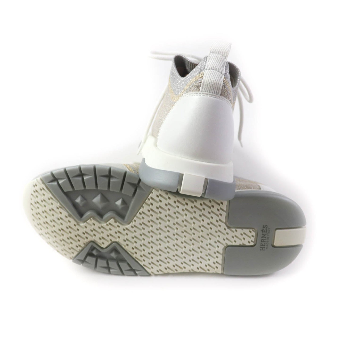 HERMES sneakers knit Grey Silver Gold ADDICT 35
