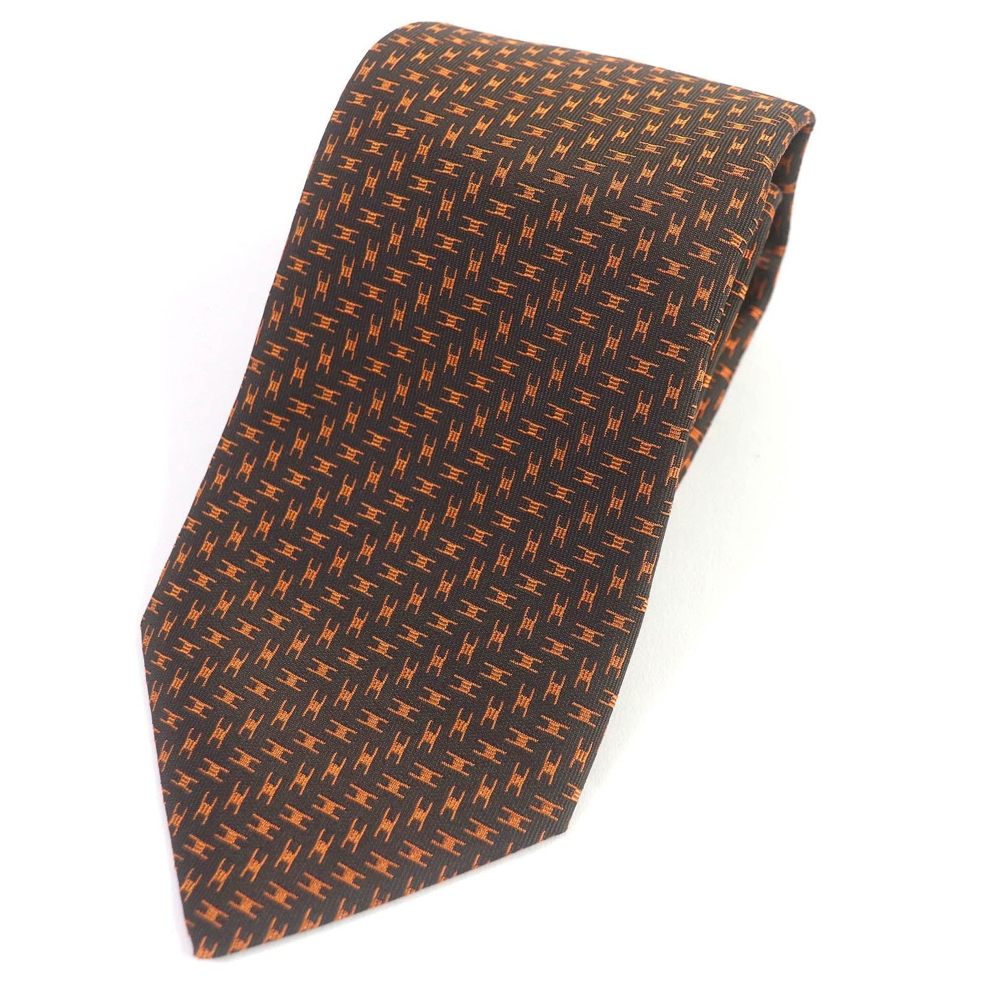 HERMES tie silk Marron Orange