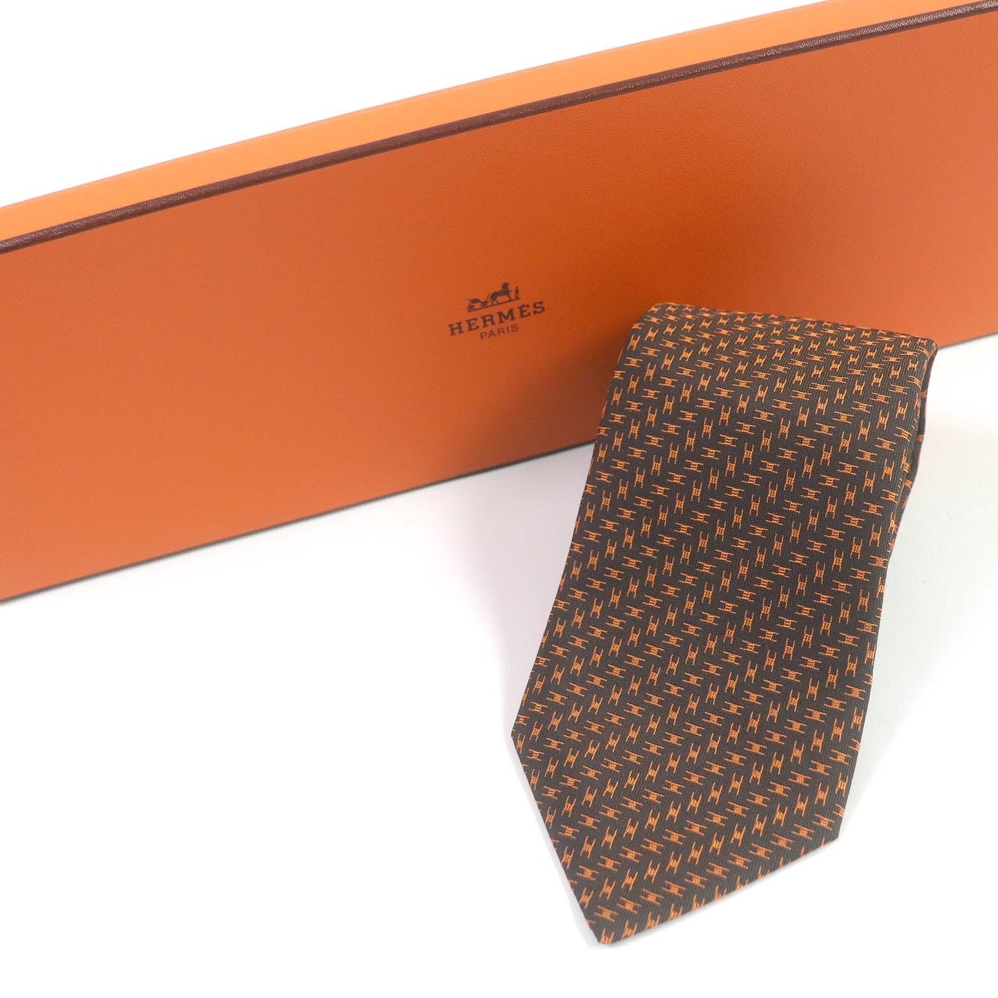 HERMES tie silk Marron Orange