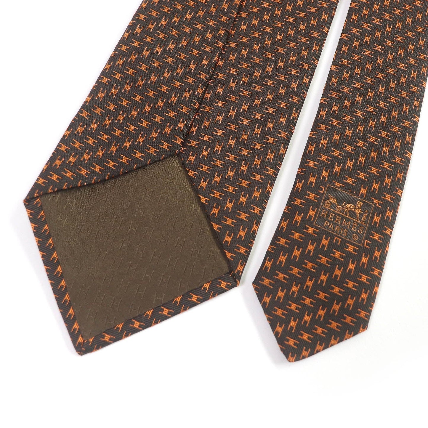 HERMES tie silk Marron Orange