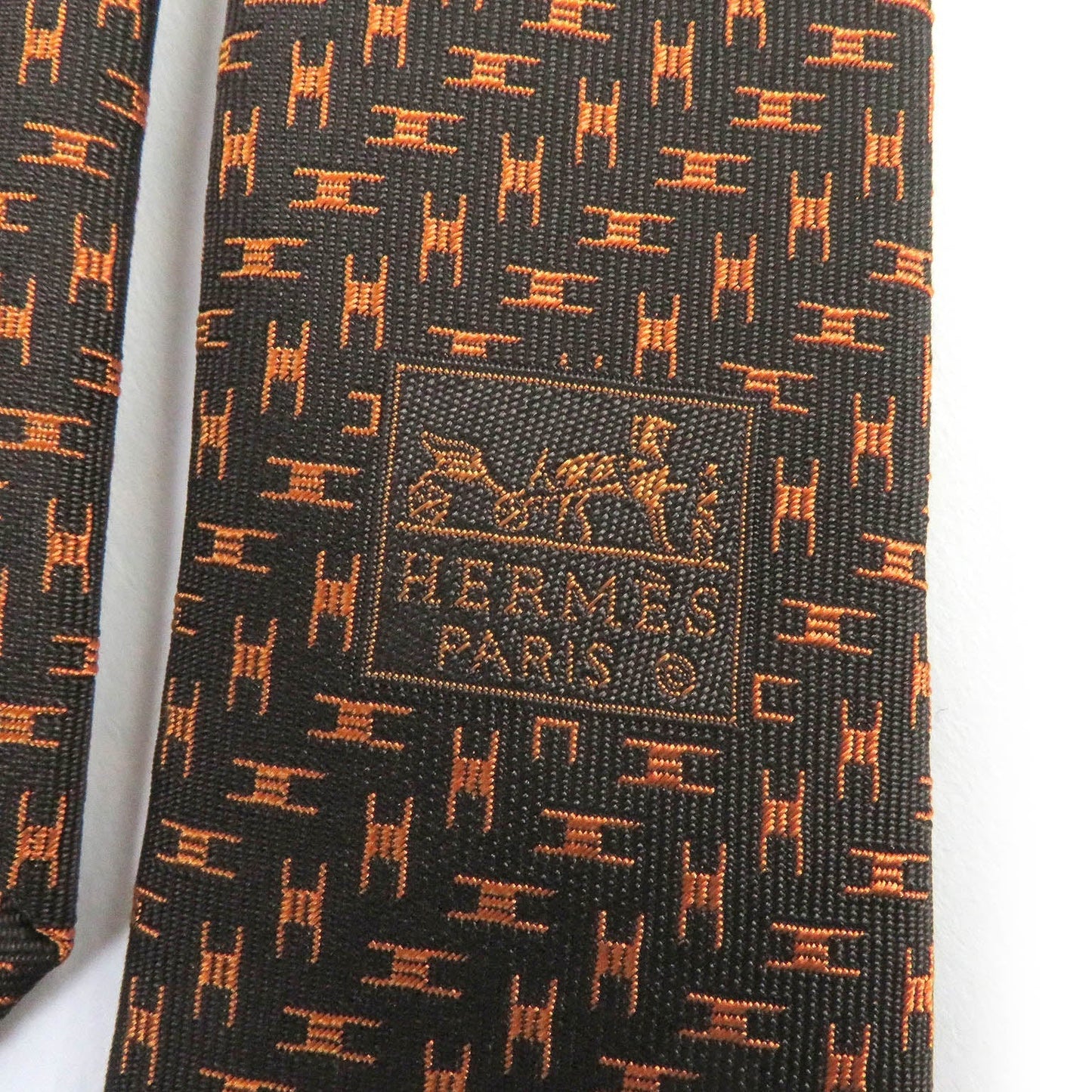 HERMES tie silk Marron Orange