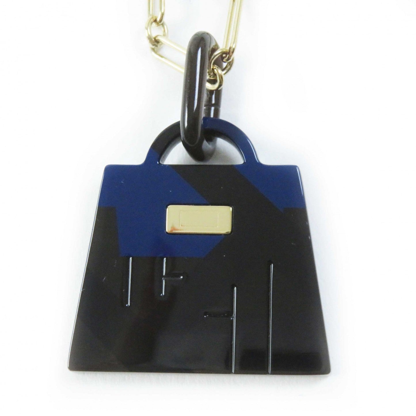 HERMES Necklace Buffalo Horn Gold Plated Black type Gold Amulet Kelly GM Necklace