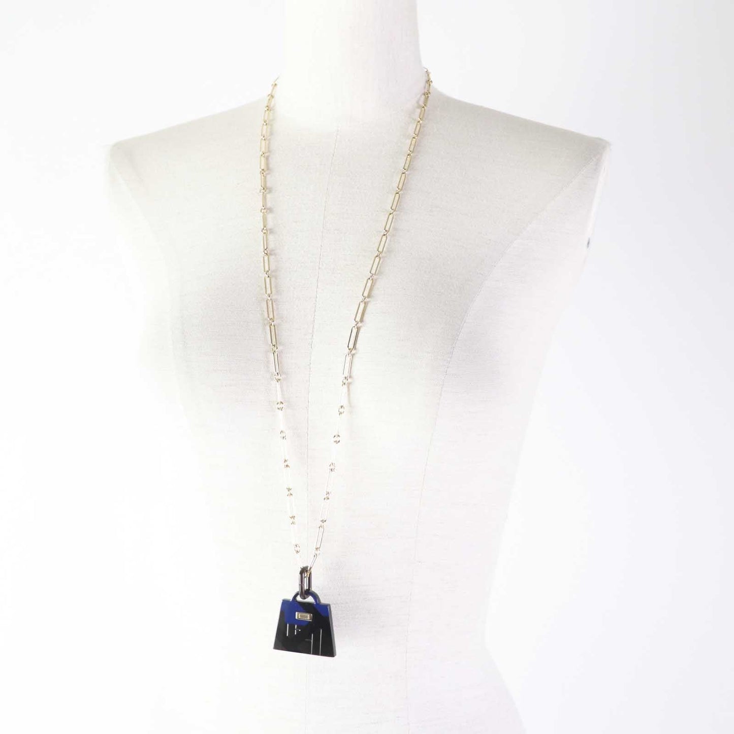HERMES Necklace Buffalo Horn Gold Plated Black type Gold Amulet Kelly GM Necklace