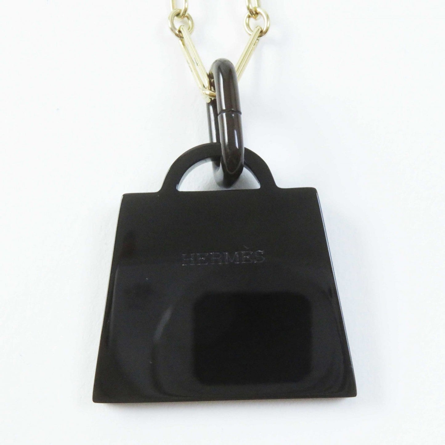 HERMES Necklace Buffalo Horn Gold Plated Black type Gold Amulet Kelly GM Necklace