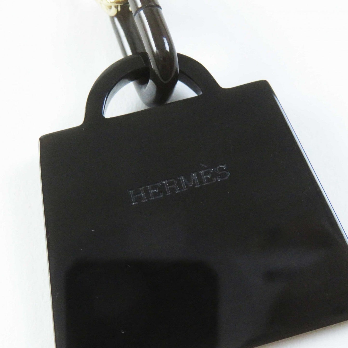 HERMES Necklace Buffalo Horn Gold Plated Black type Gold Amulet Kelly GM Necklace