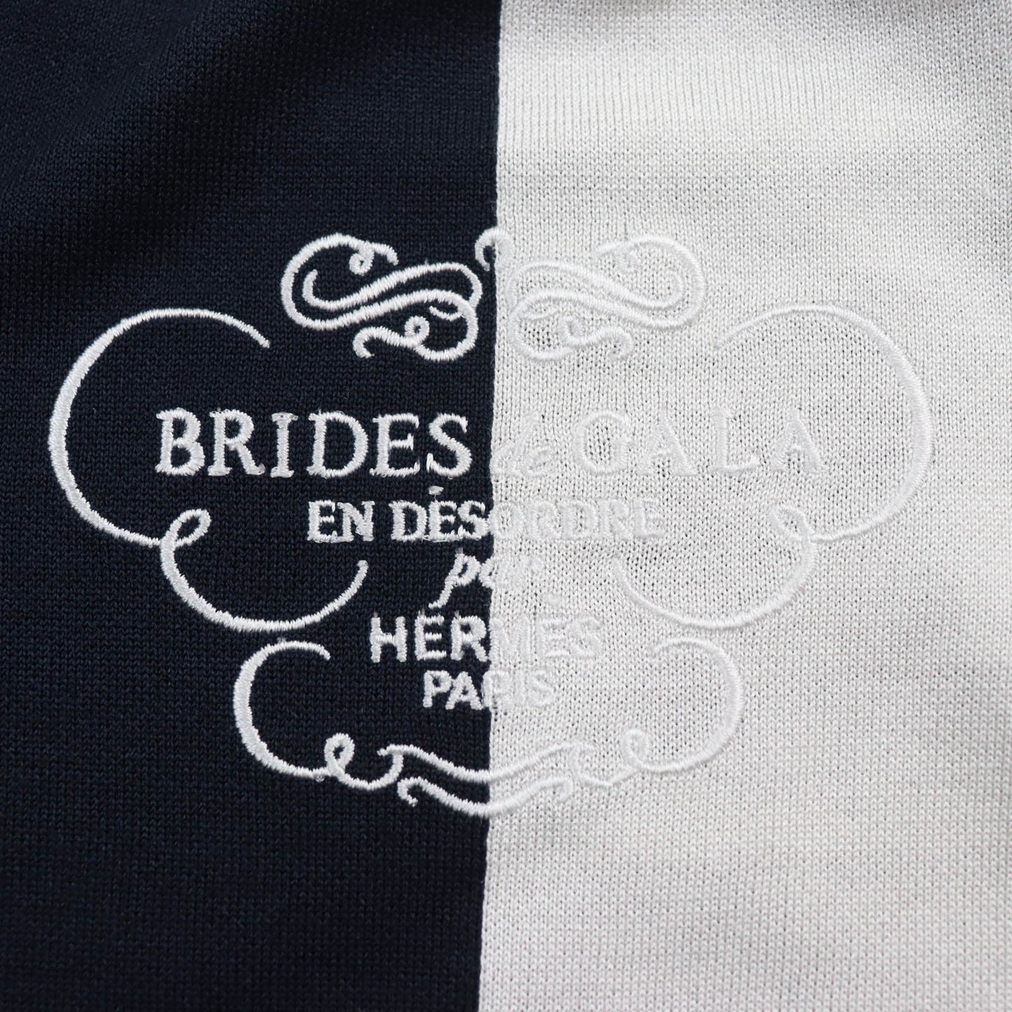 HERMES Short sleeve knit silk Navy white chaos 38