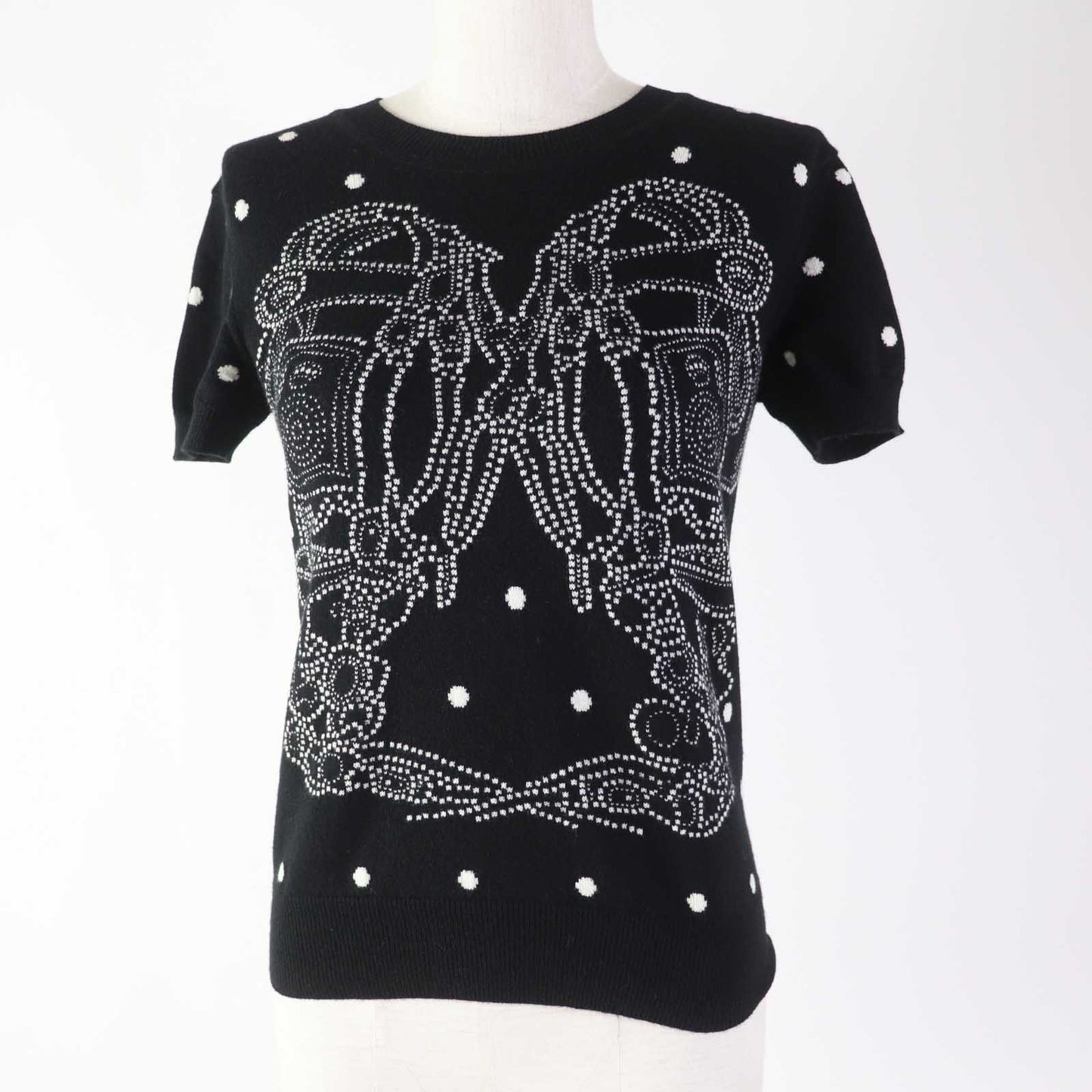 HERMES Short sleeve knit cashmere Black White BRIDES de GALA Ceremony Bridle 34