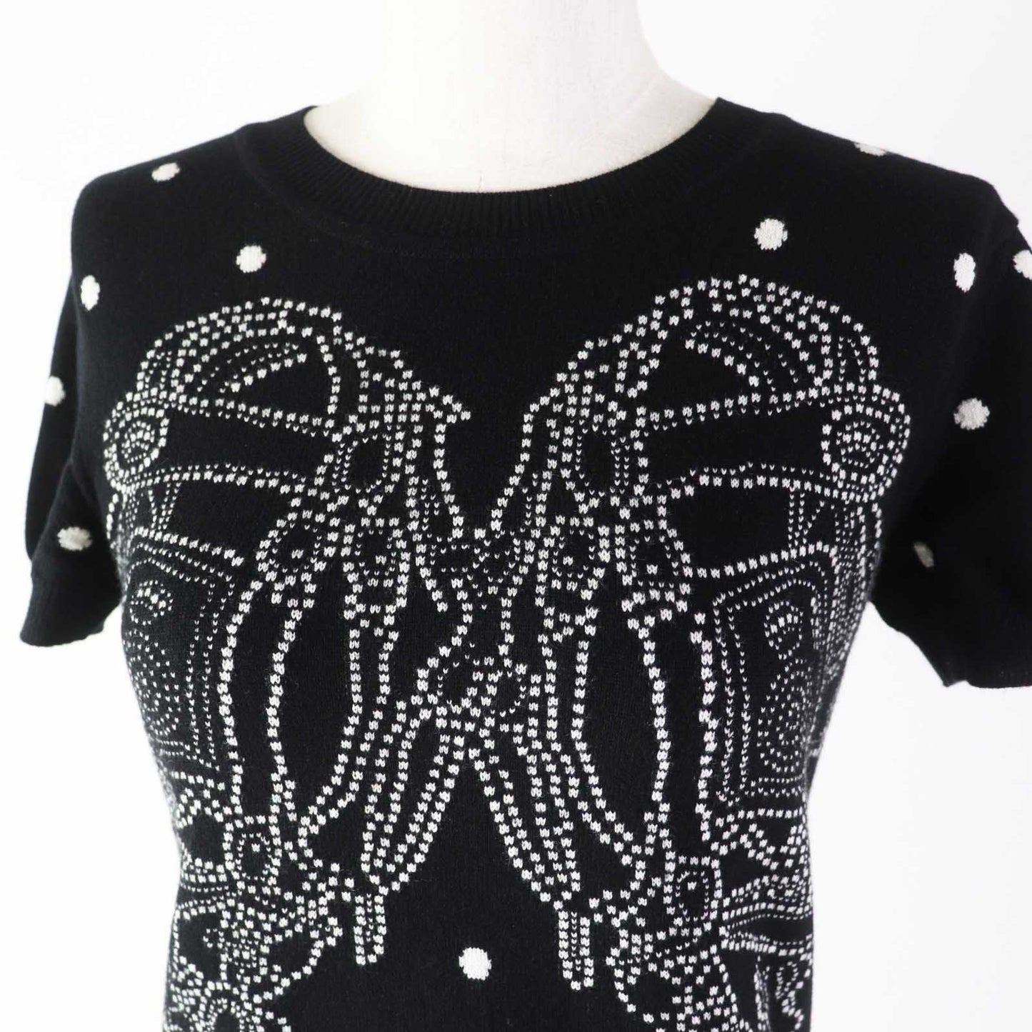 HERMES Short sleeve knit cashmere Black White BRIDES de GALA Ceremony Bridle 34