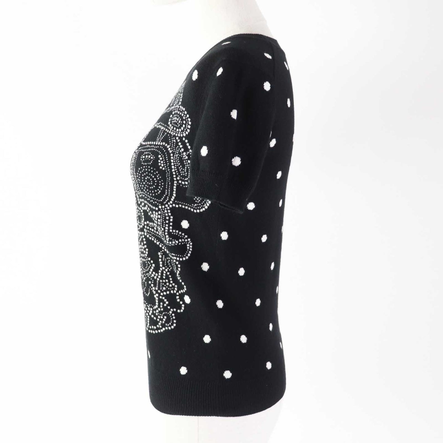 HERMES Short sleeve knit cashmere Black White BRIDES de GALA Ceremony Bridle 34