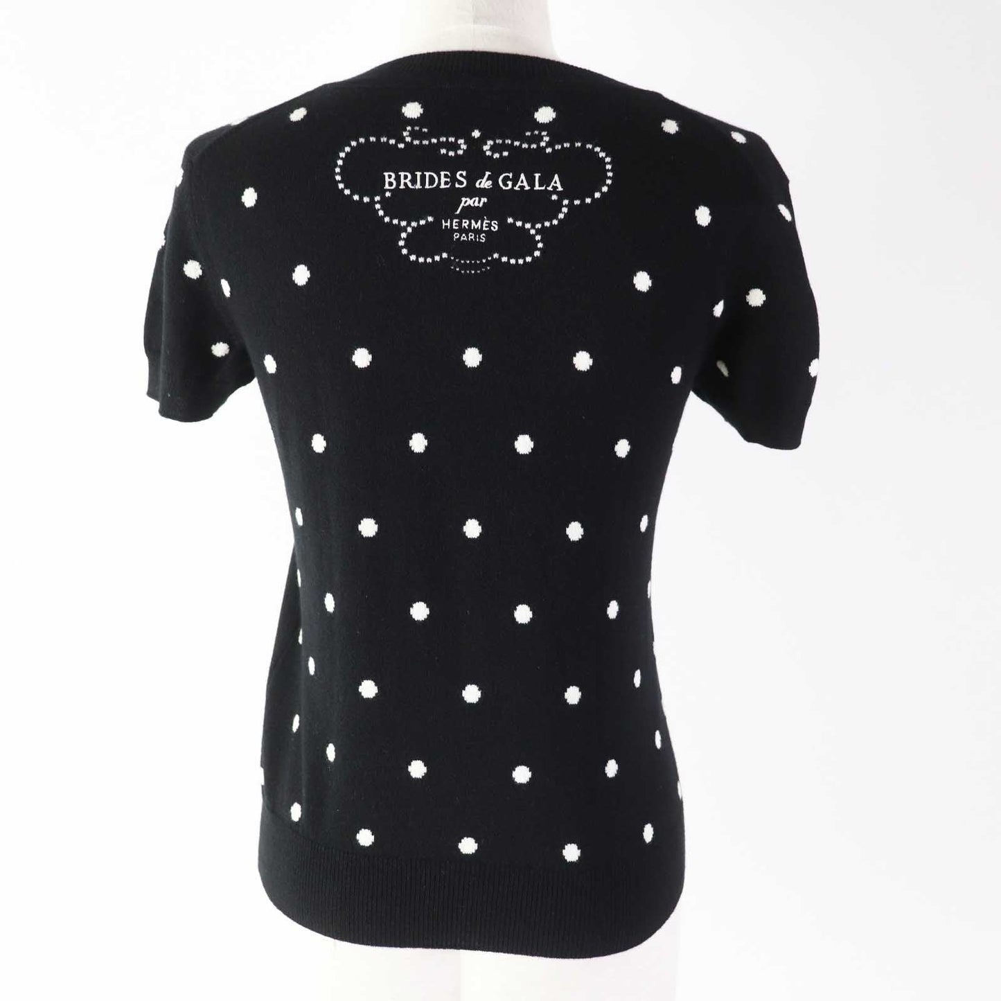 HERMES Short sleeve knit cashmere Black White BRIDES de GALA Ceremony Bridle 34