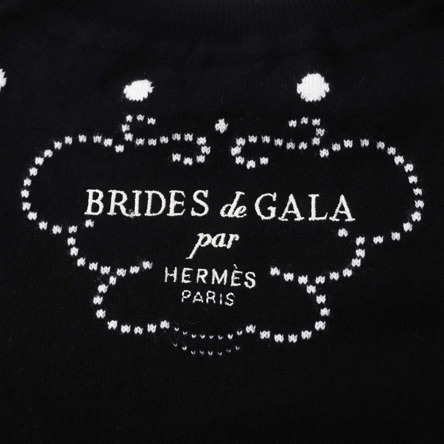 HERMES Short sleeve knit cashmere Black White BRIDES de GALA Ceremony Bridle 34