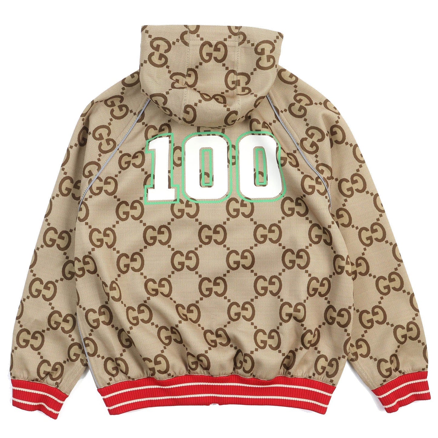 GUCCI 676466 Main: 85% polyester, Main: 15% elastane (polyurethane), Trimming: 93% polyester, 5% polyamide, 2% elastane, Partial: 80% polyamide, 20% elastane Beige green red 100th Anniversary Neoprene mens M Used
