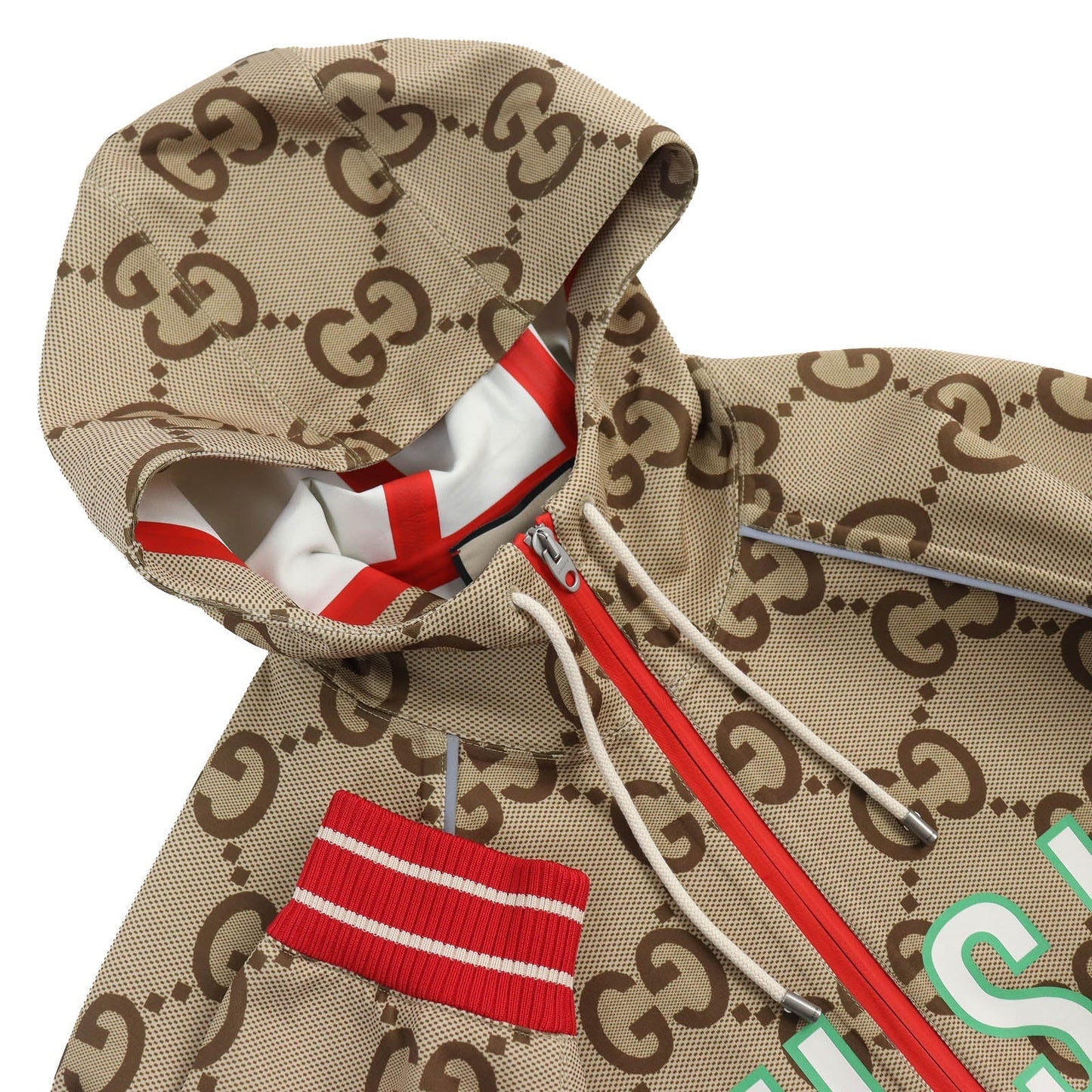 GUCCI 676466 Main: 85% polyester, Main: 15% elastane (polyurethane), Trimming: 93% polyester, 5% polyamide, 2% elastane, Partial: 80% polyamide, 20% elastane Beige green red 100th Anniversary Neoprene mens M Used