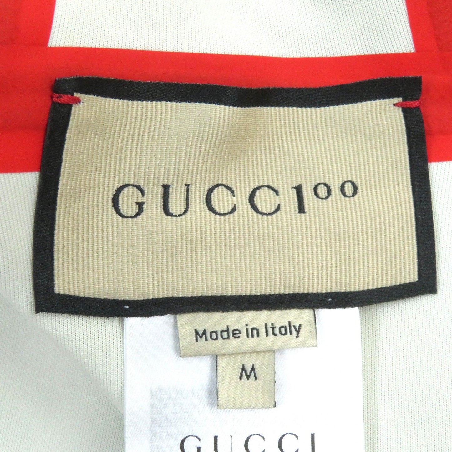 GUCCI 676466 Main: 85% polyester, Main: 15% elastane (polyurethane), Trimming: 93% polyester, 5% polyamide, 2% elastane, Partial: 80% polyamide, 20% elastane Beige green red 100th Anniversary Neoprene mens M Used