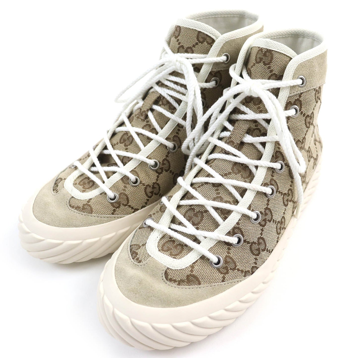 GUCCI High cut sneakers 738995 Suede Beige type mens 7.5 Secondhand