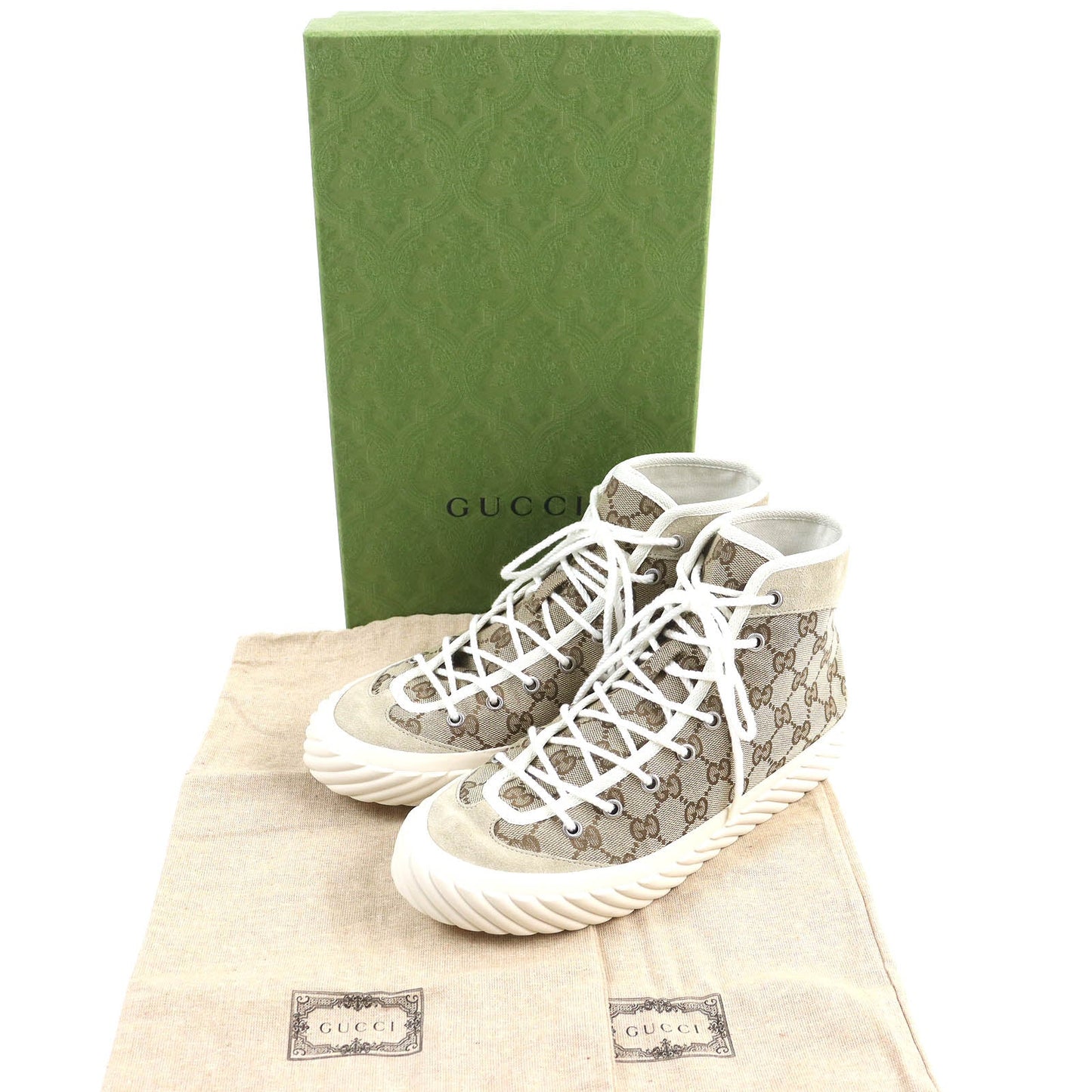 GUCCI High cut sneakers 738995 Suede Beige type mens 7.5 Secondhand