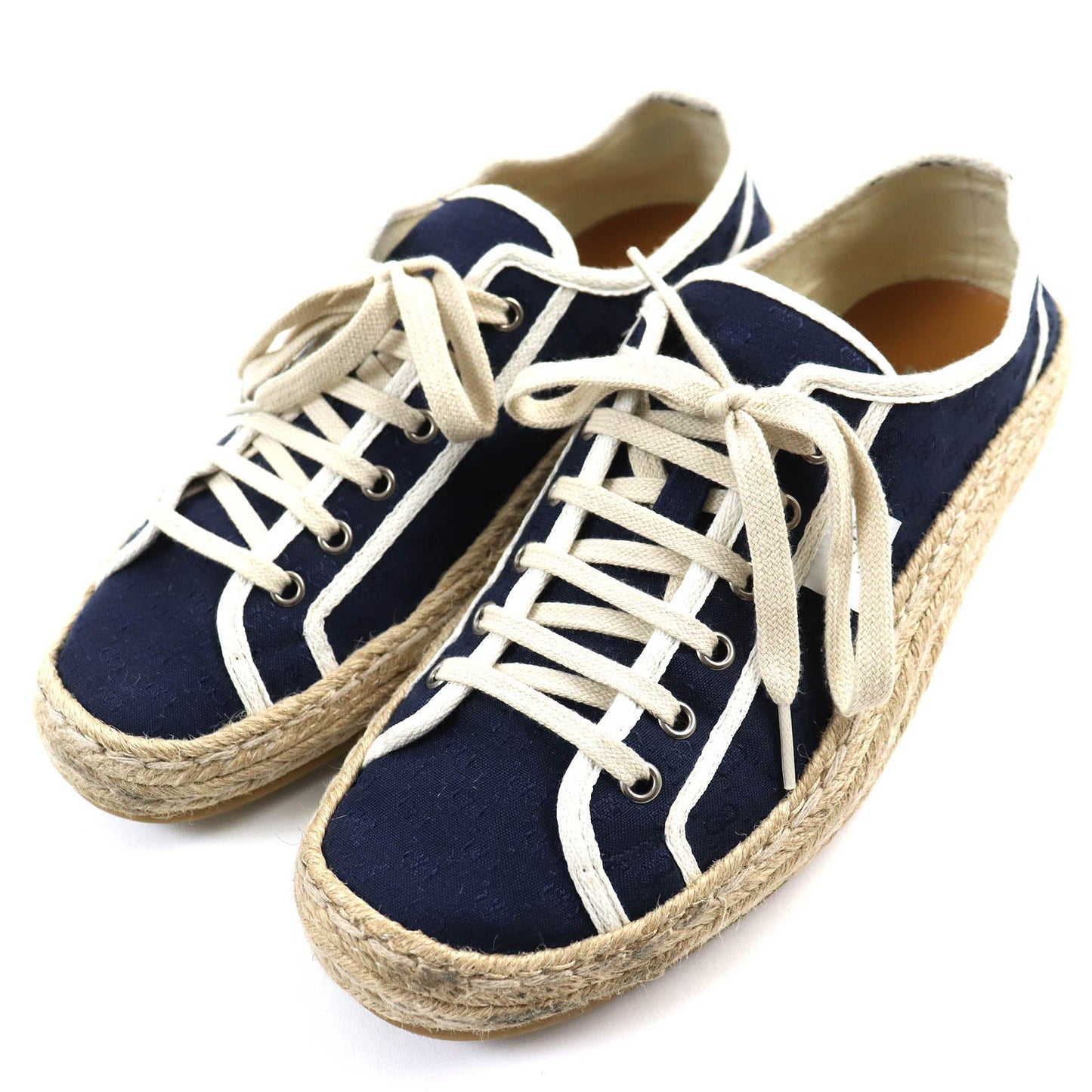 GUCCI Low cut sneakers 574853 canvas Navy beige mens 9 Secondhand