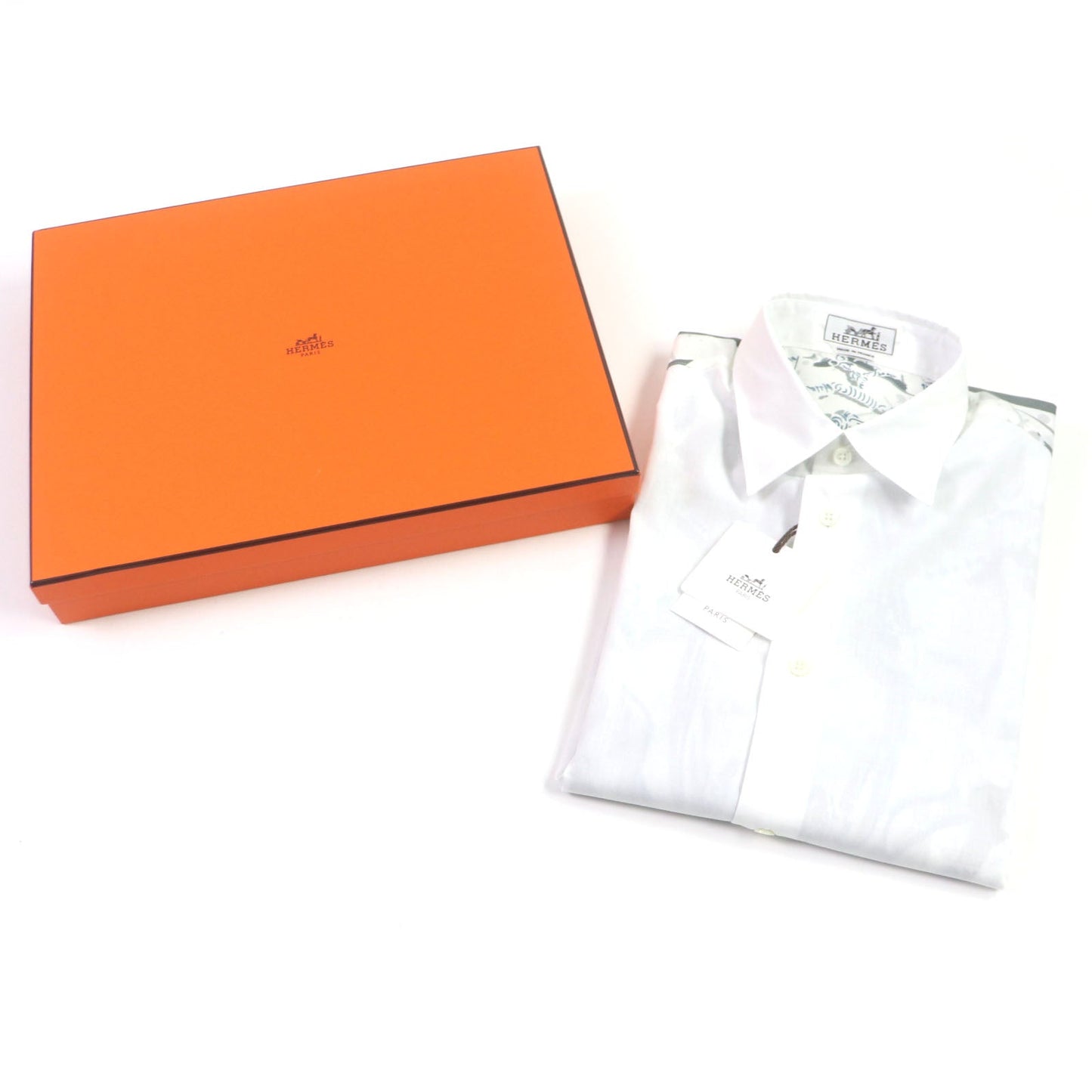 HERMES Long sleeve shirt cotton white Water snake 40