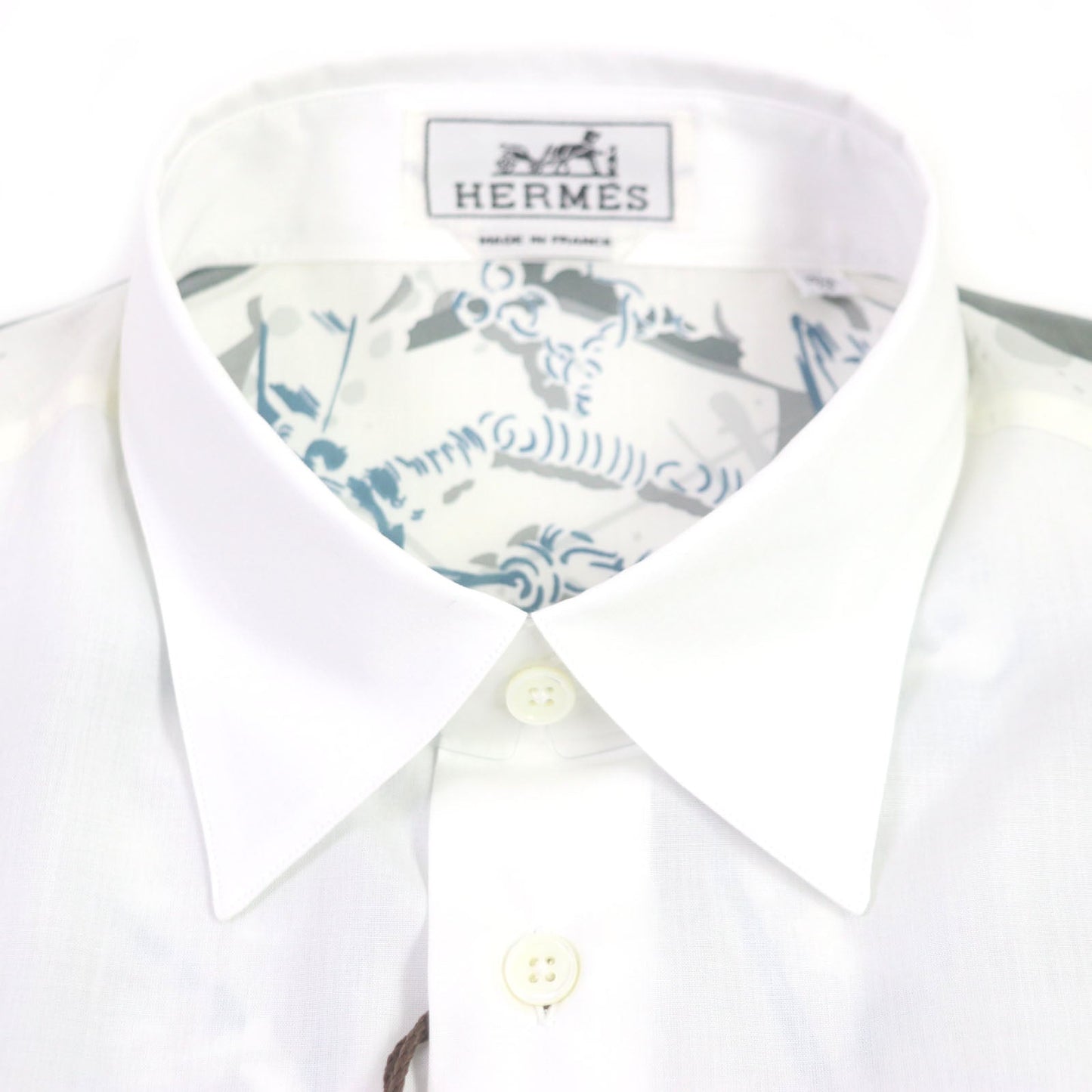HERMES Long sleeve shirt cotton white Water snake 40