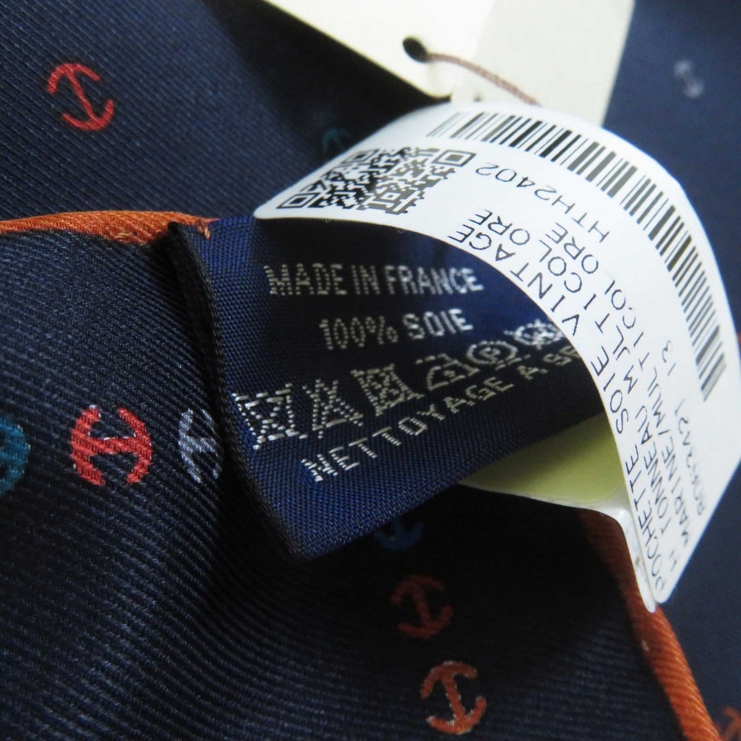 HERMES handkerchief 100% silk Navy H Tonneau Multicolor