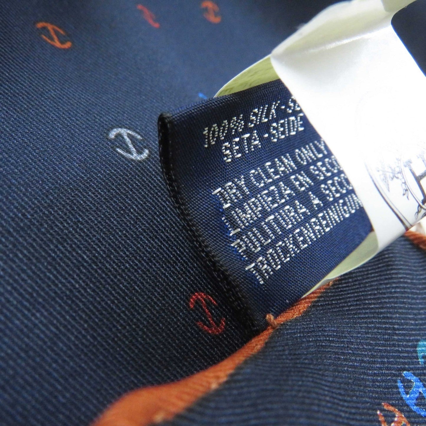 HERMES handkerchief 100% silk Navy H Tonneau Multicolor