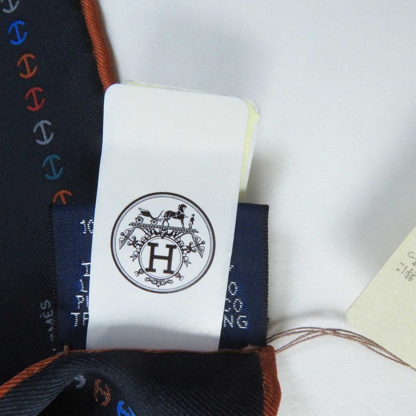 HERMES handkerchief 100% silk Navy H Tonneau Multicolor