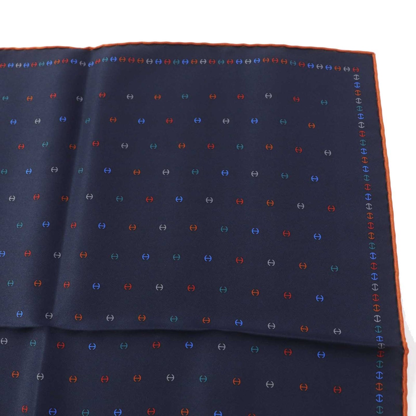 HERMES handkerchief 100% silk Navy H Tonneau Multicolor