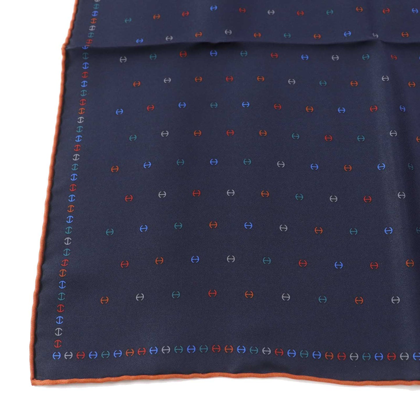 HERMES handkerchief 100% silk Navy H Tonneau Multicolor