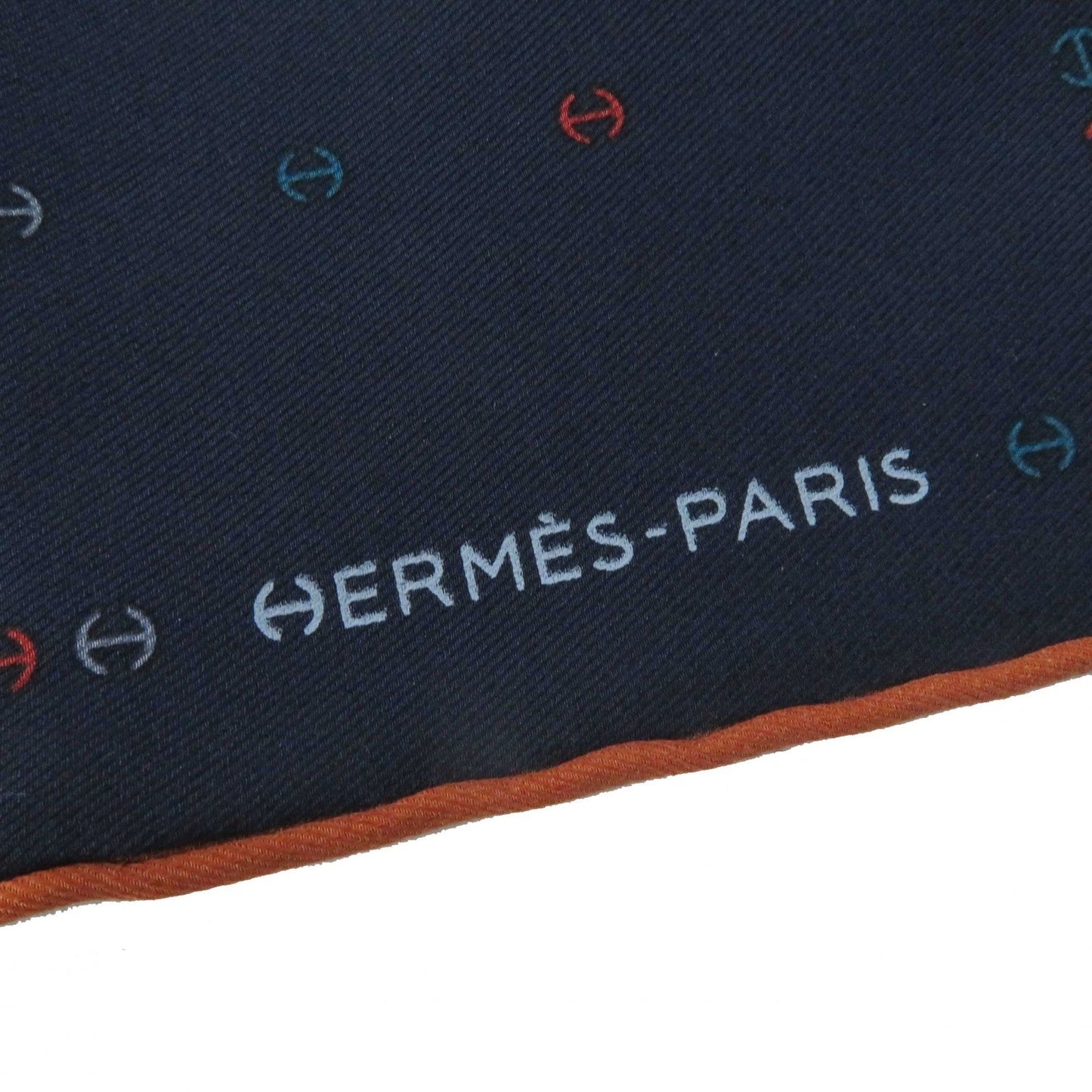 HERMES handkerchief 100% silk Navy H Tonneau Multicolor