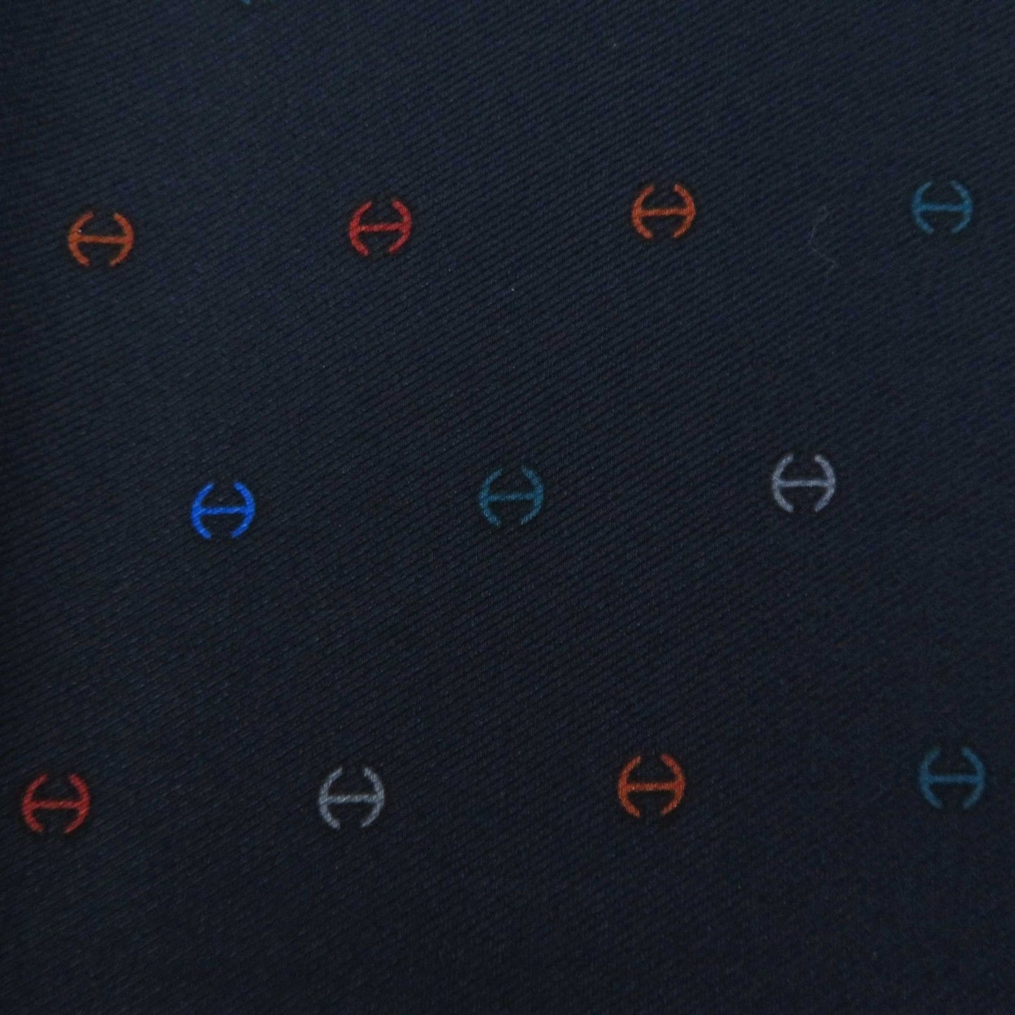 HERMES handkerchief 100% silk Navy H Tonneau Multicolor