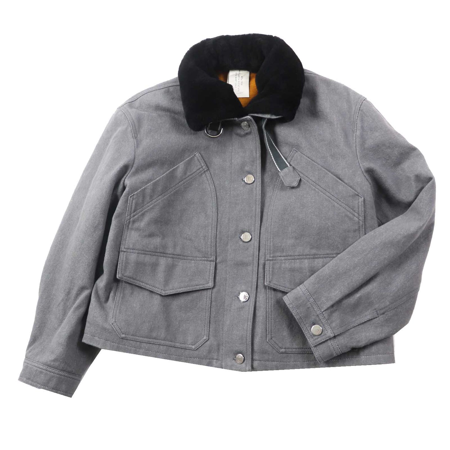HERMES Denim Jacket H2H0255DTW638 Outer: 100% cotton, Filling: 95% polyester, Filling: 5% nylon, Lining: 92% wool, Lining: 8% cashmere, Lining: 100% polyester Decoration: 100% cotton Fur: sheepskin Leather: cowhide gray Women 36 Used