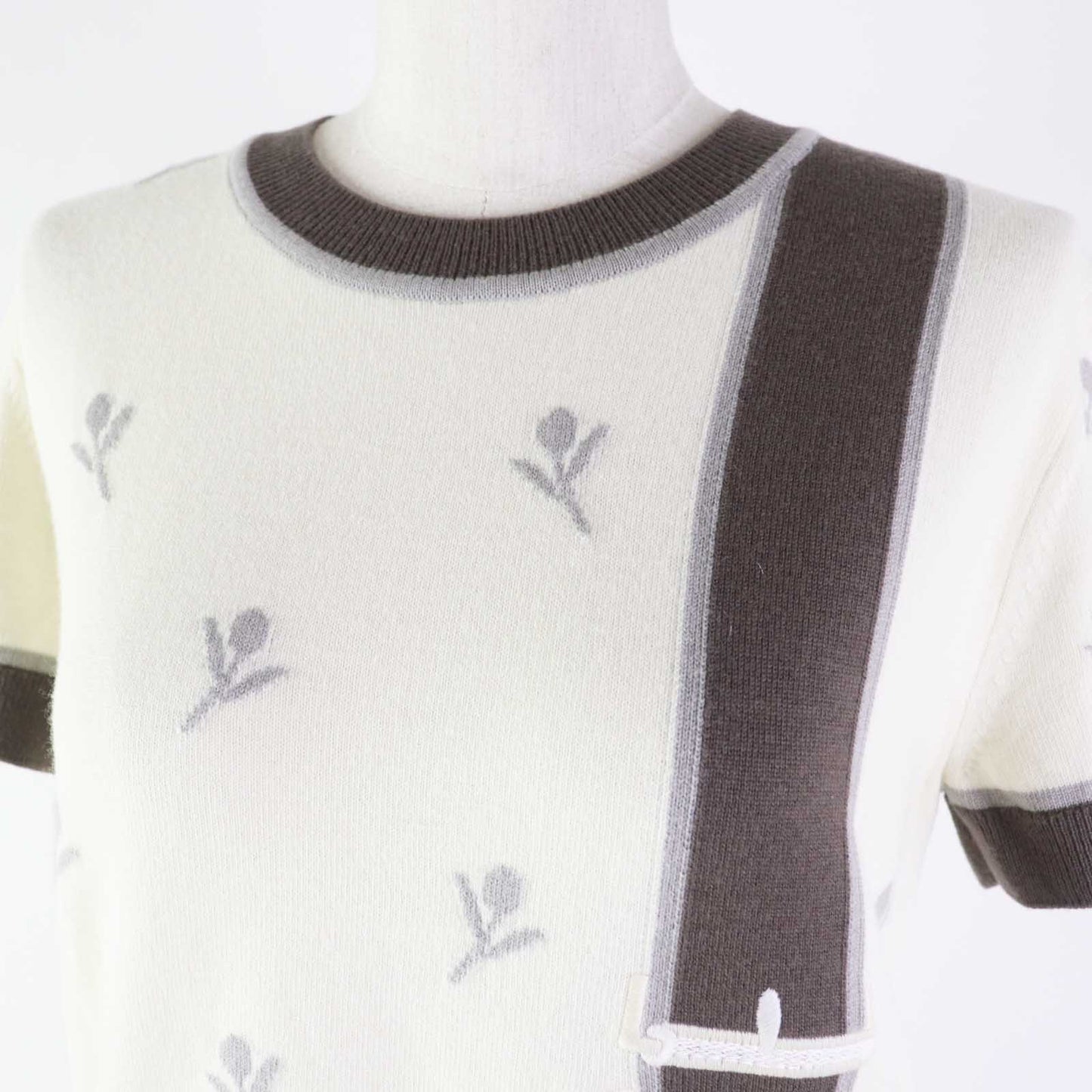 HERMES Short sleeve knit 4E2624D5 wool Green Titanium ETRIERS 38