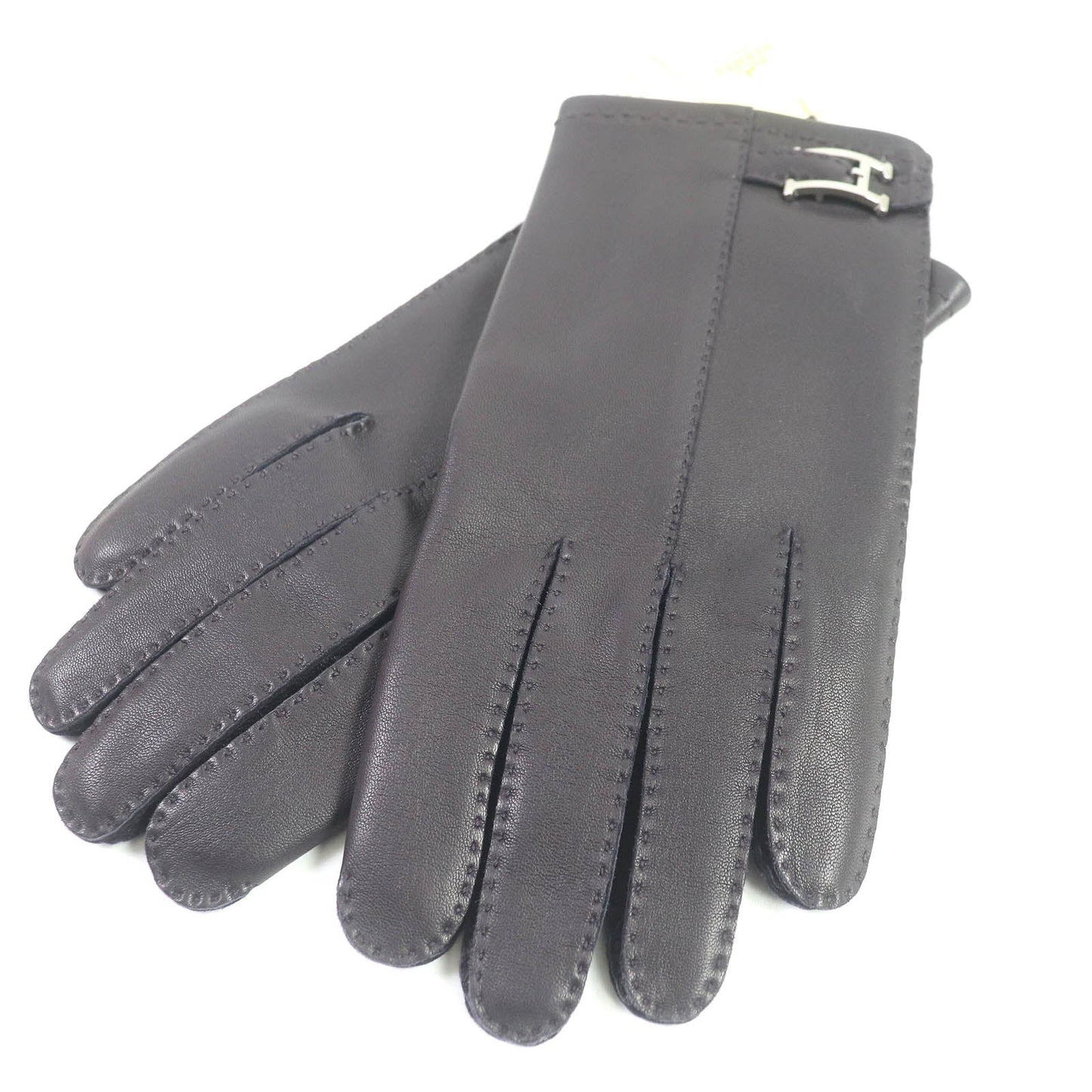 HERMES gloves Lamb leather Dark brown 8