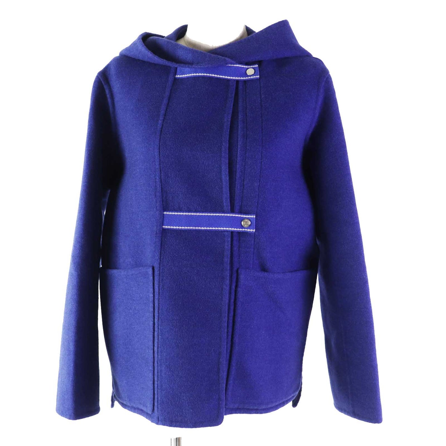 HERMES coat Main: 100% cashmere, Part: 100% cotton blue Women 34 Used
