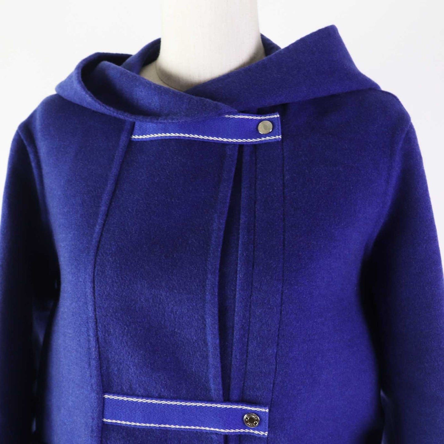 HERMES coat Main: 100% cashmere, Part: 100% cotton blue Women 34 Used