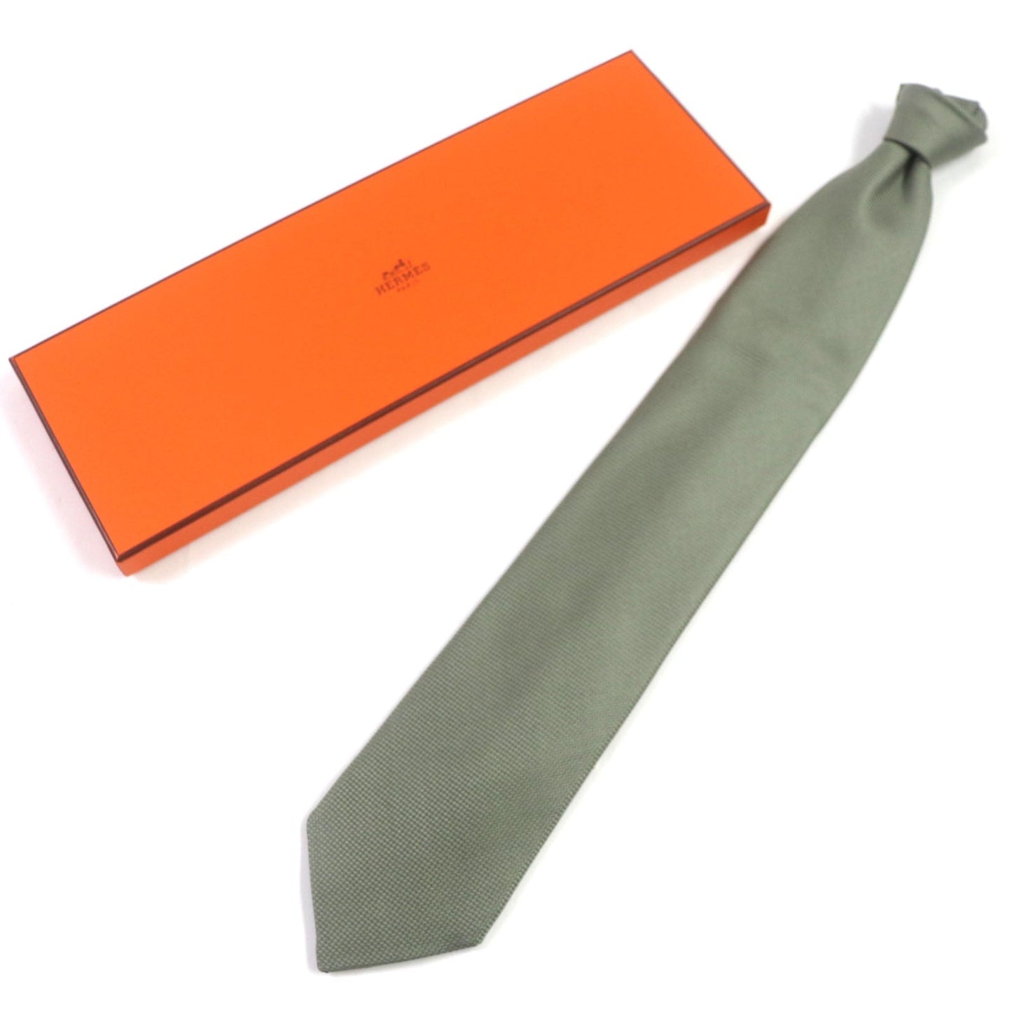 HERMES tie silk khaki