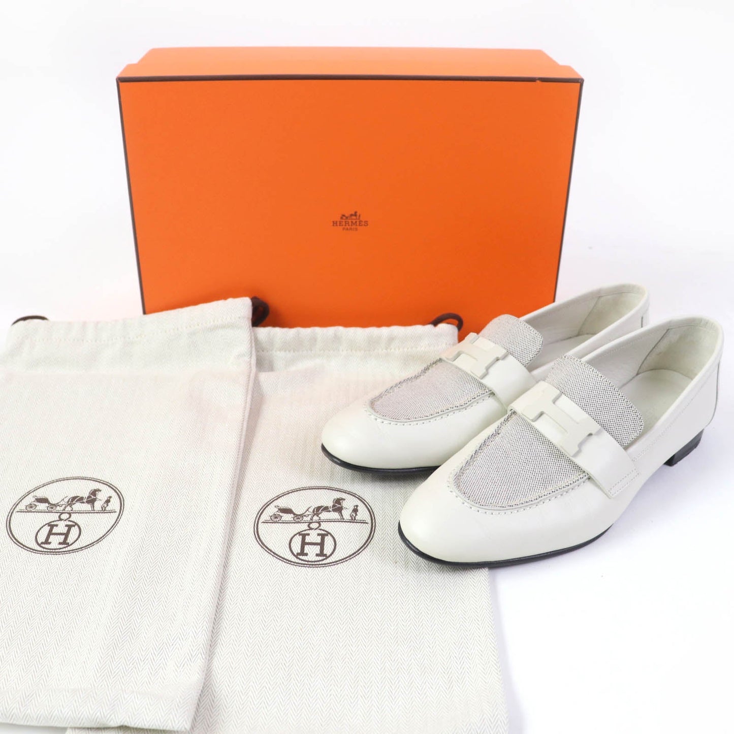 HERMES Slip-on H241071Z leather Blanc de Paris Prunoir moccasins paris 37