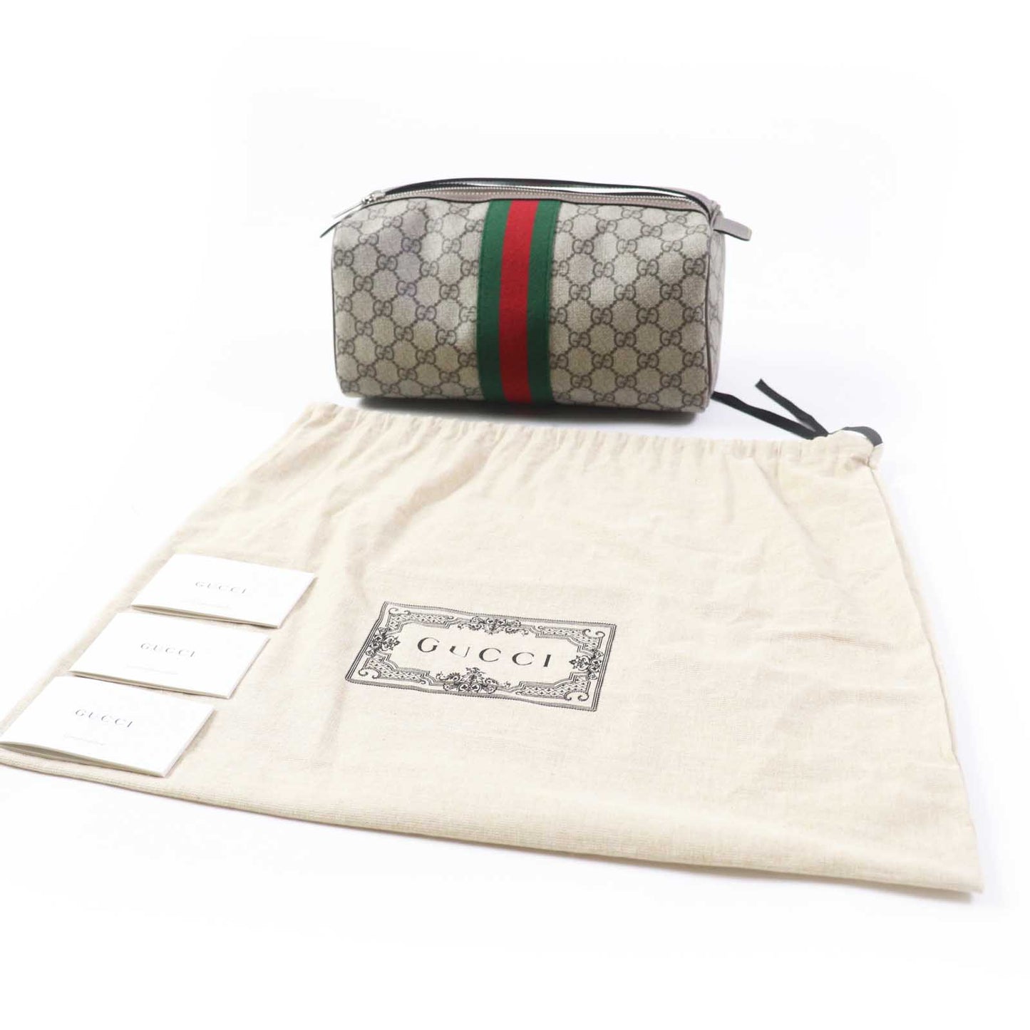 GUCCI Pouch 759689 GG Supreme Beige/Ebony Cosmetic case with Web stripes