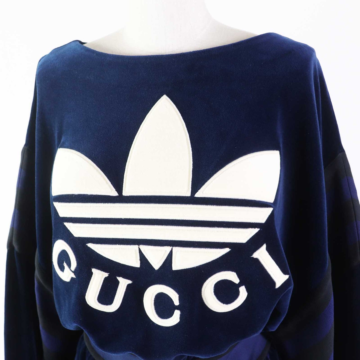 GUCCI one piece 695679 cotton Navy Trefoil embroidered chenille dress S