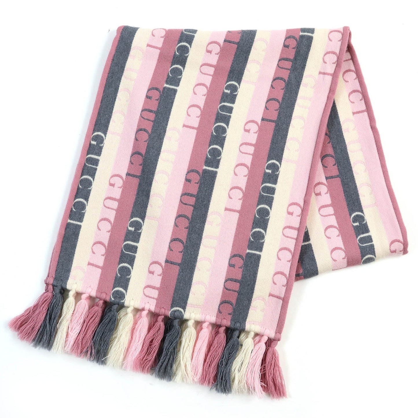 GUCCI Scarf 634166 Main: 90% wool, Main: 10% cotton Pink white gray mens Used