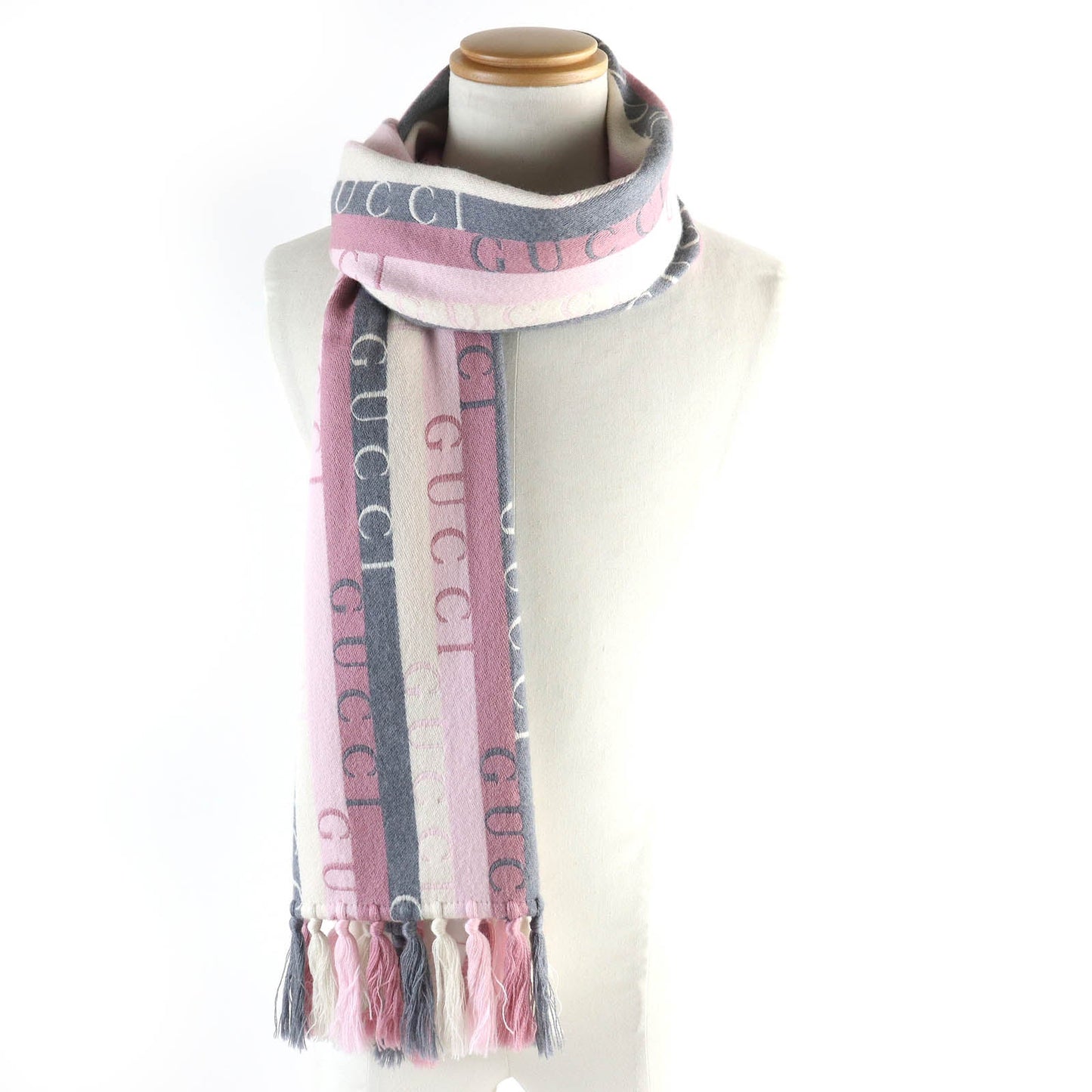 GUCCI Scarf 634166 Main: 90% wool, Main: 10% cotton Pink white gray mens Used