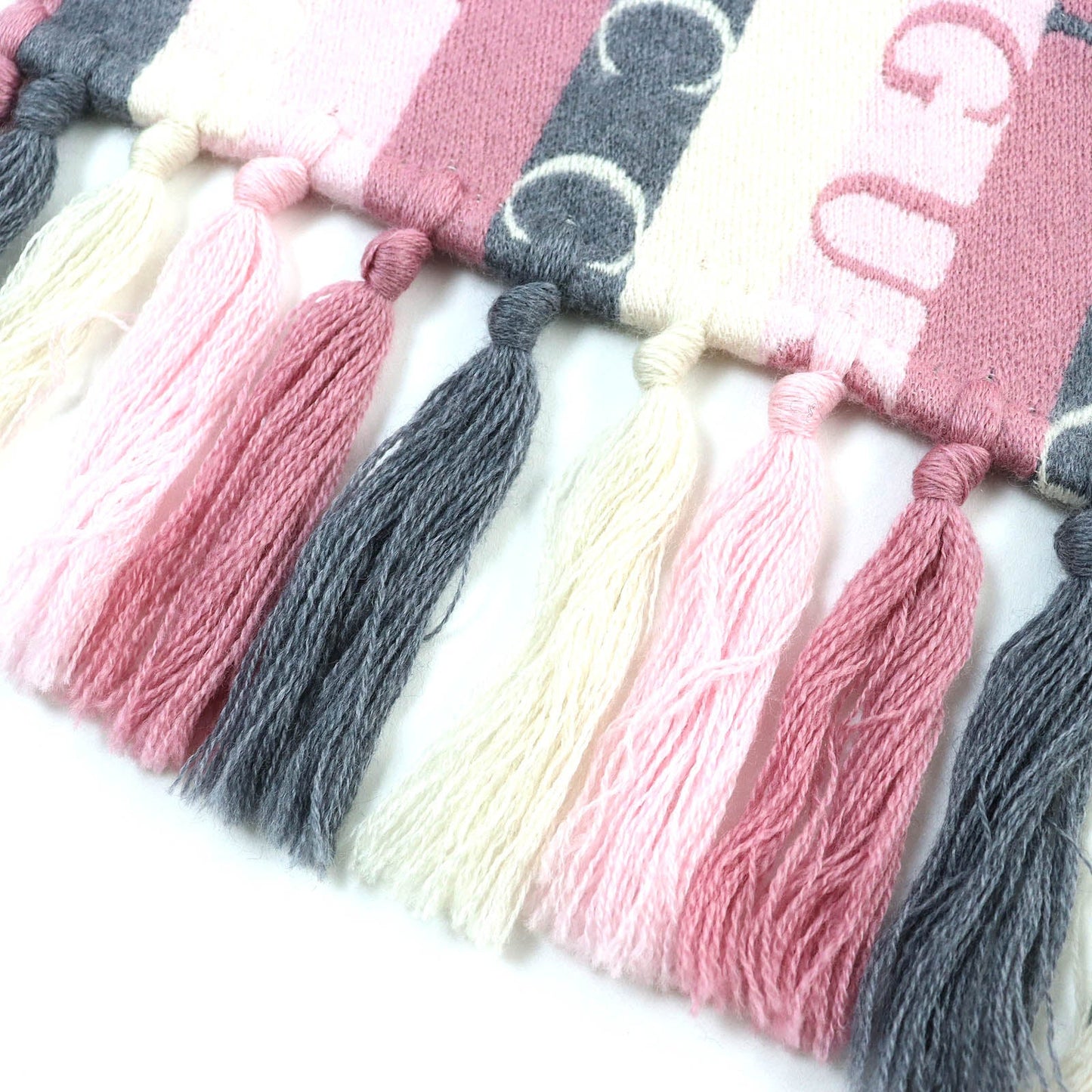 GUCCI Scarf 634166 Main: 90% wool, Main: 10% cotton Pink white gray mens Used