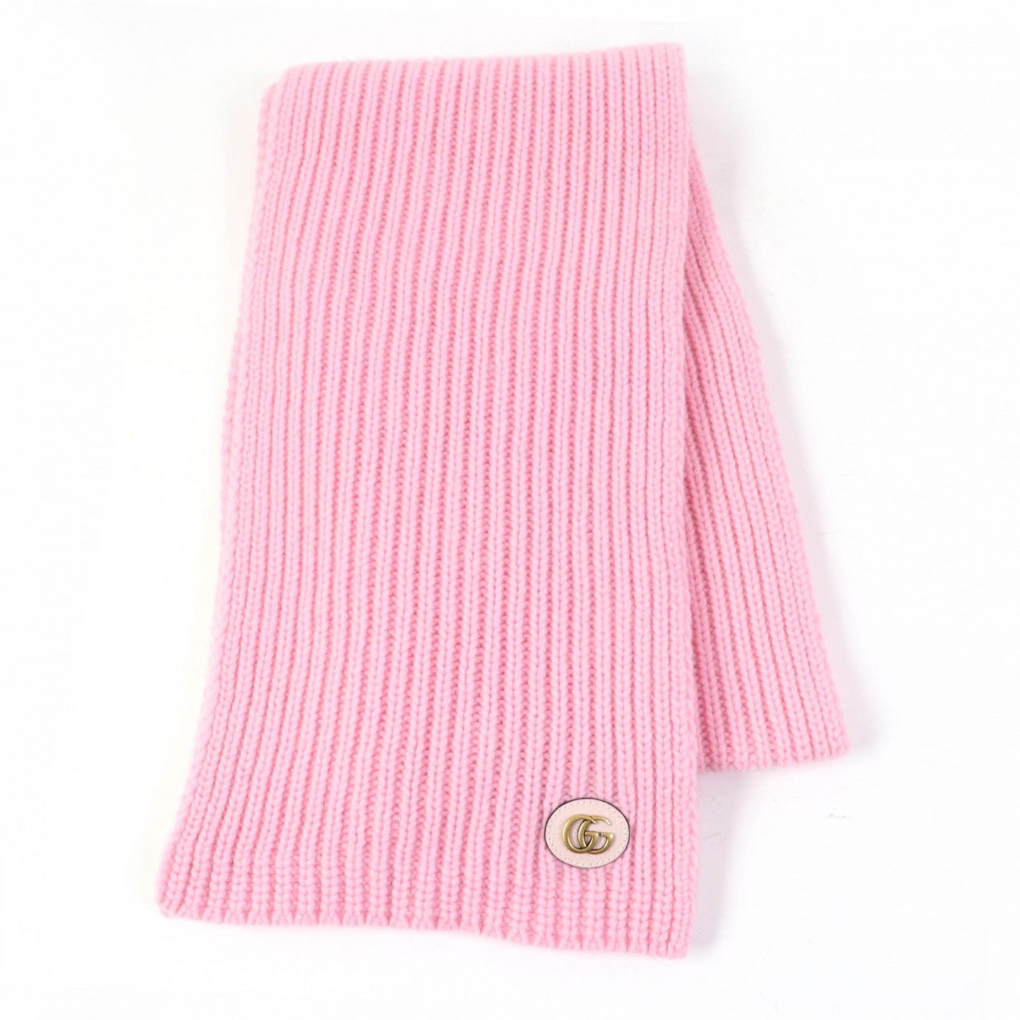 GUCCI Scarf 773426 Body: 85% wool, Body: 15% cashmere, Part: leather pink scarf Patched knit Women Used