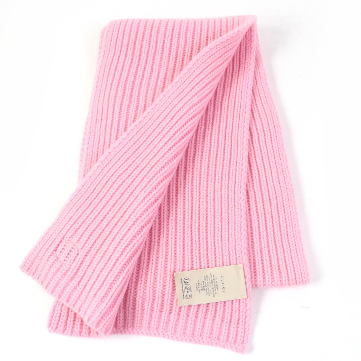GUCCI Scarf 773426 Body: 85% wool, Body: 15% cashmere, Part: leather pink scarf Patched knit Women Used