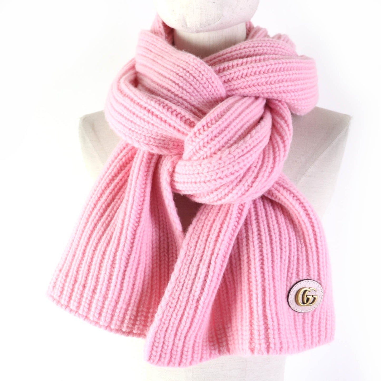GUCCI Scarf 773426 Body: 85% wool, Body: 15% cashmere, Part: leather pink scarf Patched knit Women Used
