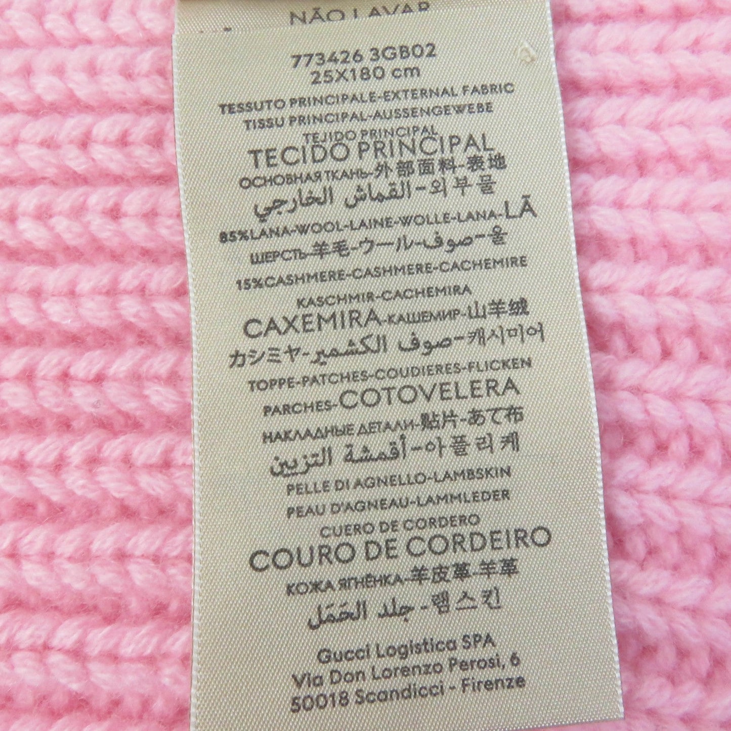 GUCCI Scarf 773426 Body: 85% wool, Body: 15% cashmere, Part: leather pink scarf Patched knit Women Used
