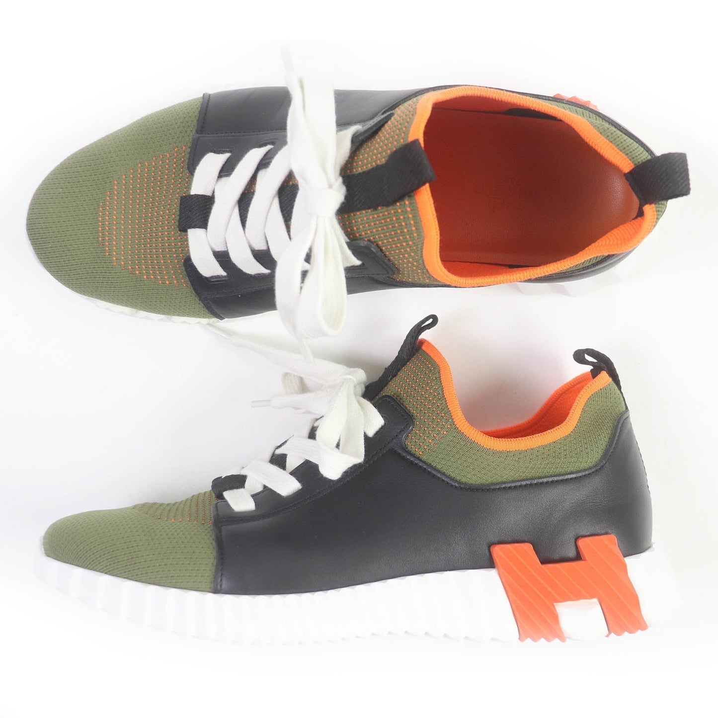 HERMES Low cut sneakers Part: Leather Khaki type Depart mens 41.5 Used