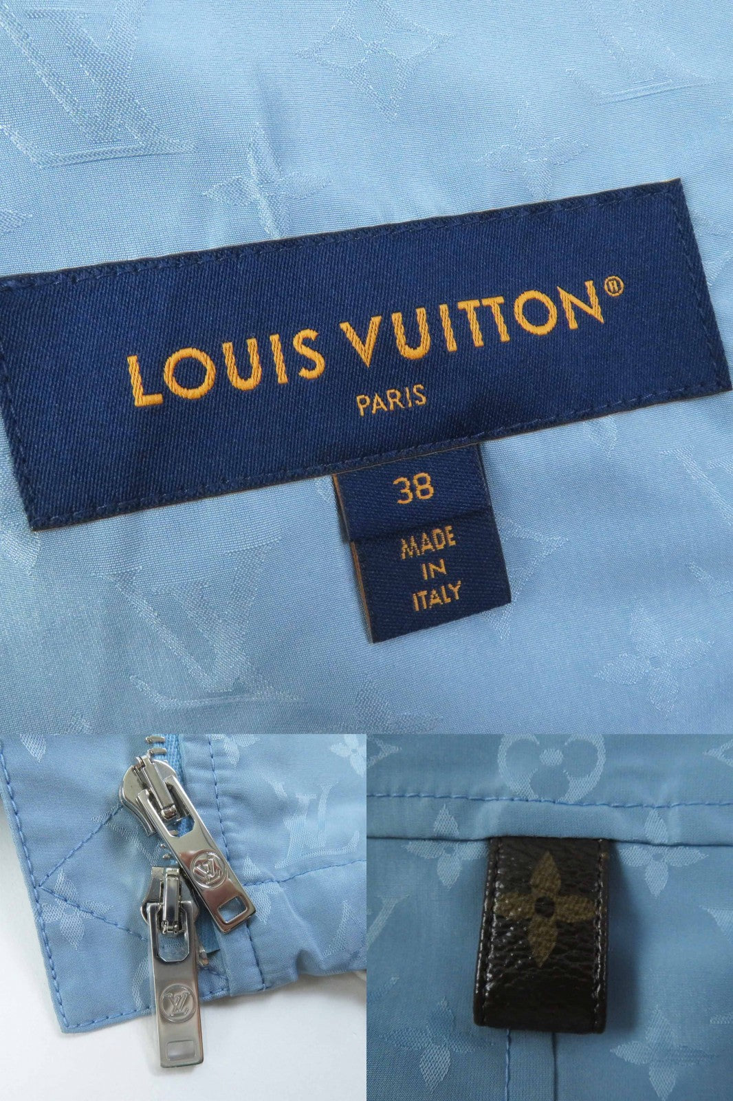 LOUIS VUITTON Blouson 1AFE42 Outer: 53% polyester, Outer: 47% silk, Lining: 100% cotton, Part: 100% polyester, Synthetic leather: 100% polyester Light blue Monogram print parka Women 38 Used