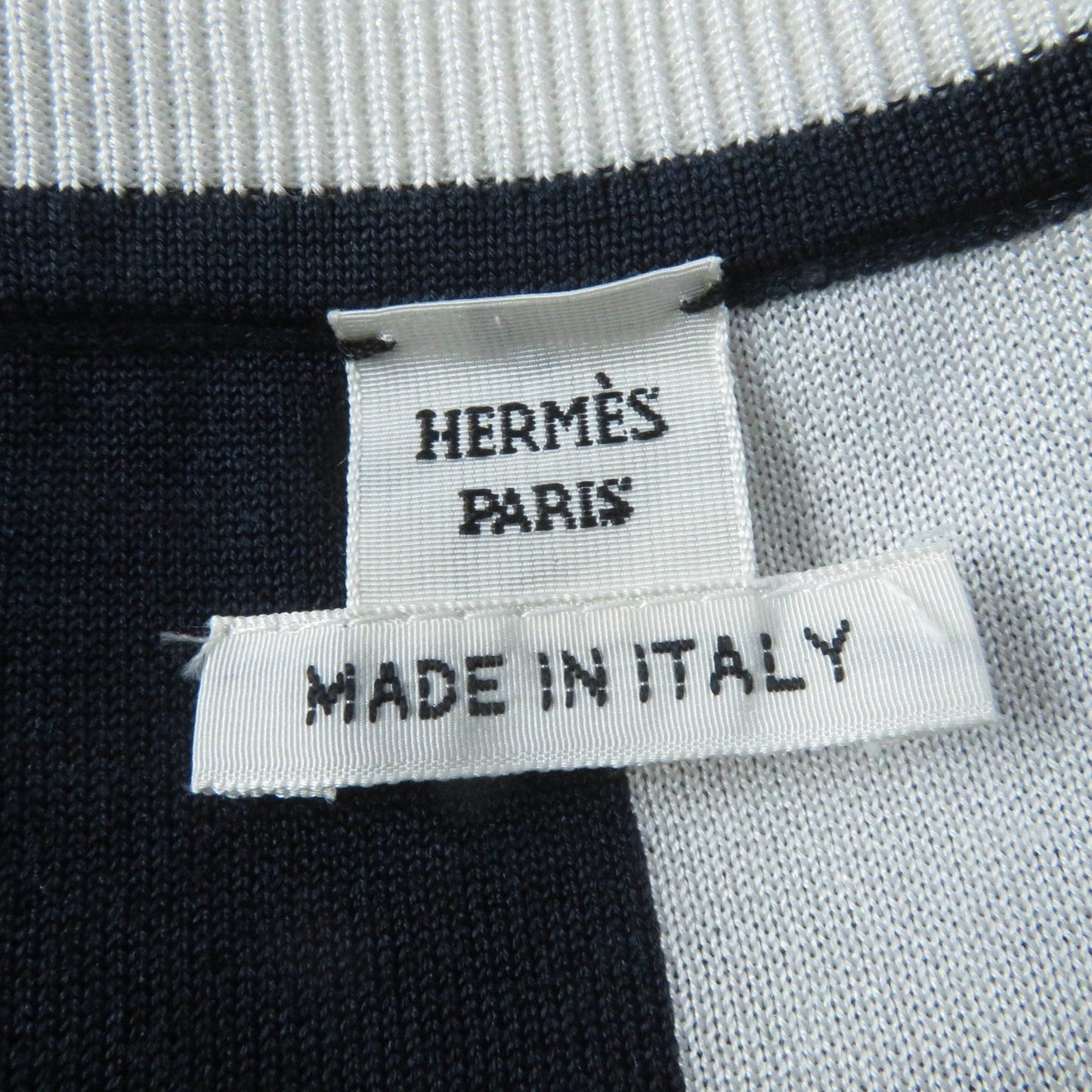 HERMES Short sleeve knit 4E2654D6 silk Navy white Knit jacquard chaos 42