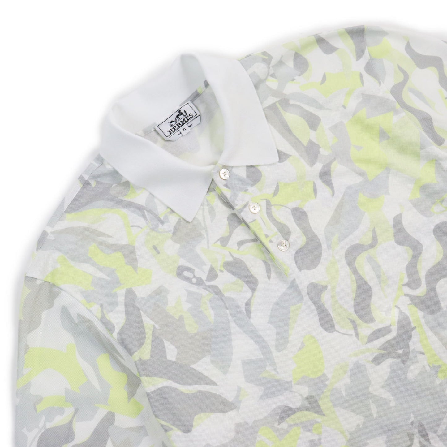 HERMES Short sleeve polo shirt cotton Gray yellow Puzzle Vegetal XL